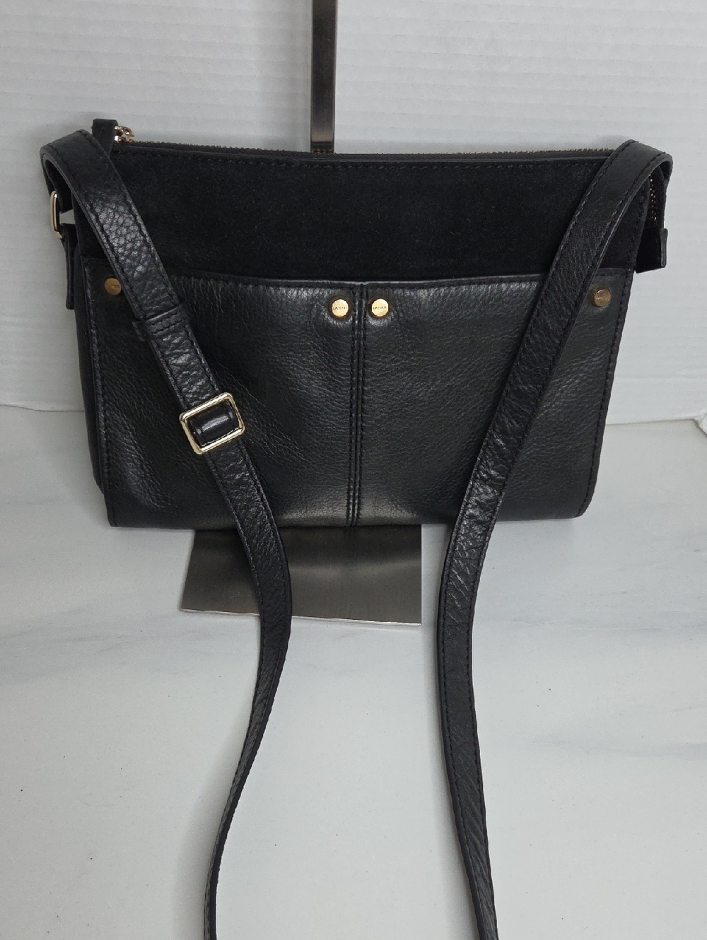 Danier Black Leather Crossbody Bag with Gold Hardware